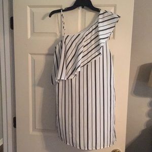 Like new one shoulder white & black striped dress